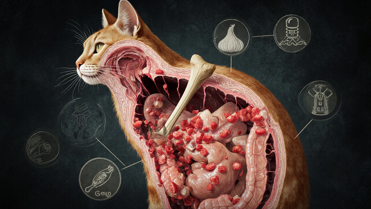 Рентген-вид внутренностей кошки с повреждённой кишкой от косточки.