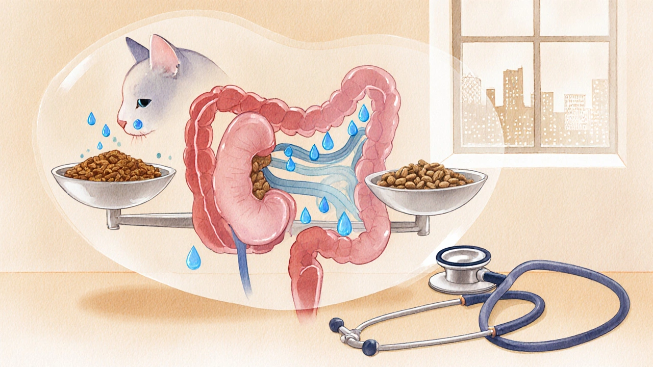 Схема пищеварения кошки с акцентом на увлажнение от влажного корма.