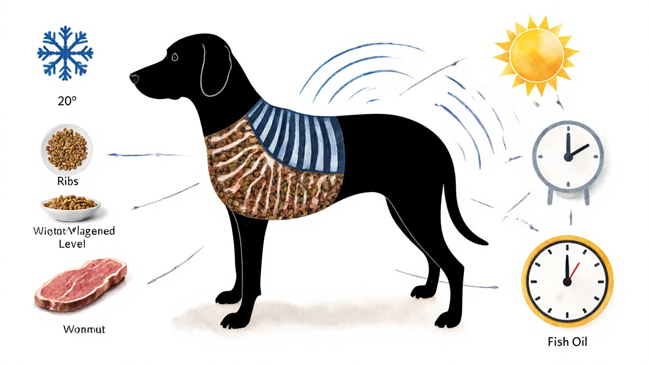 Схематичное изображение тела собаки с признаками правильного веса и факторами питания
