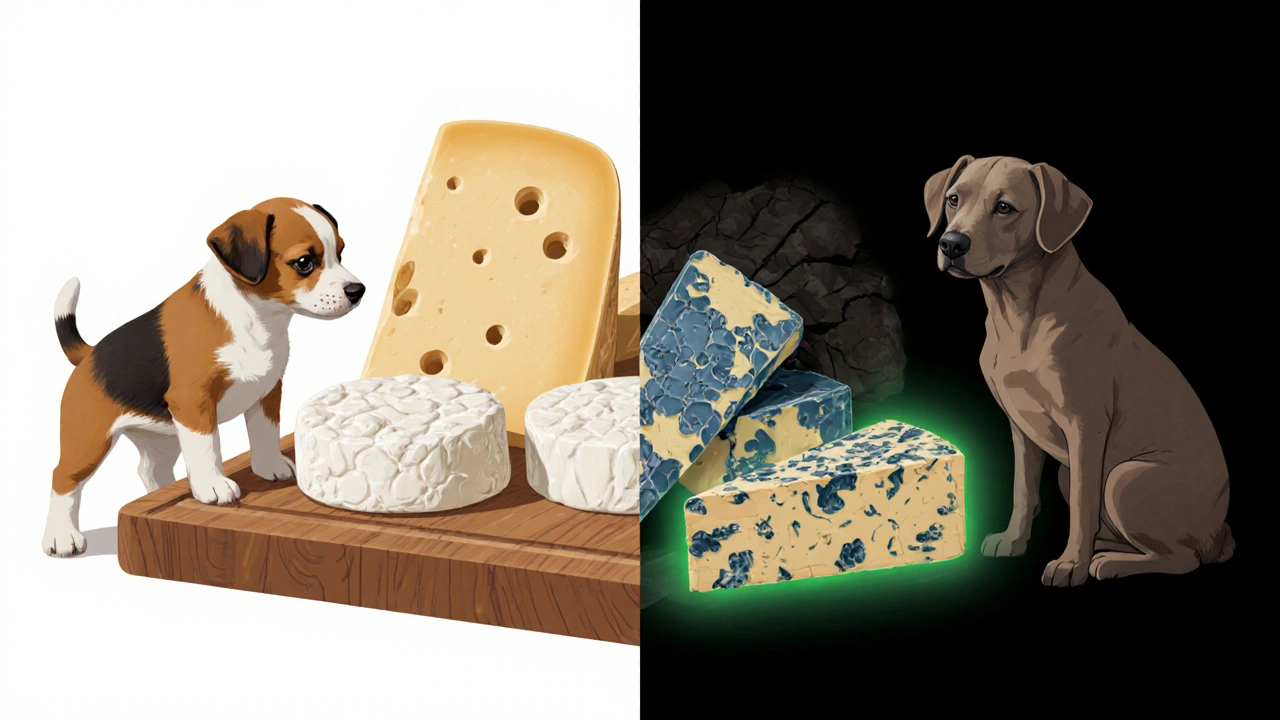 Сравнение безопасных и опасных сыров для собак.