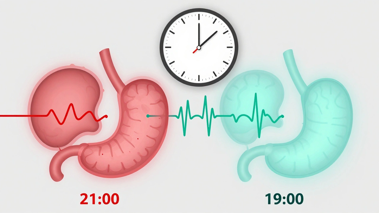 Сравнение внутреннего состояния собаки: вечернее кормление в 19:00 vs 21:00.