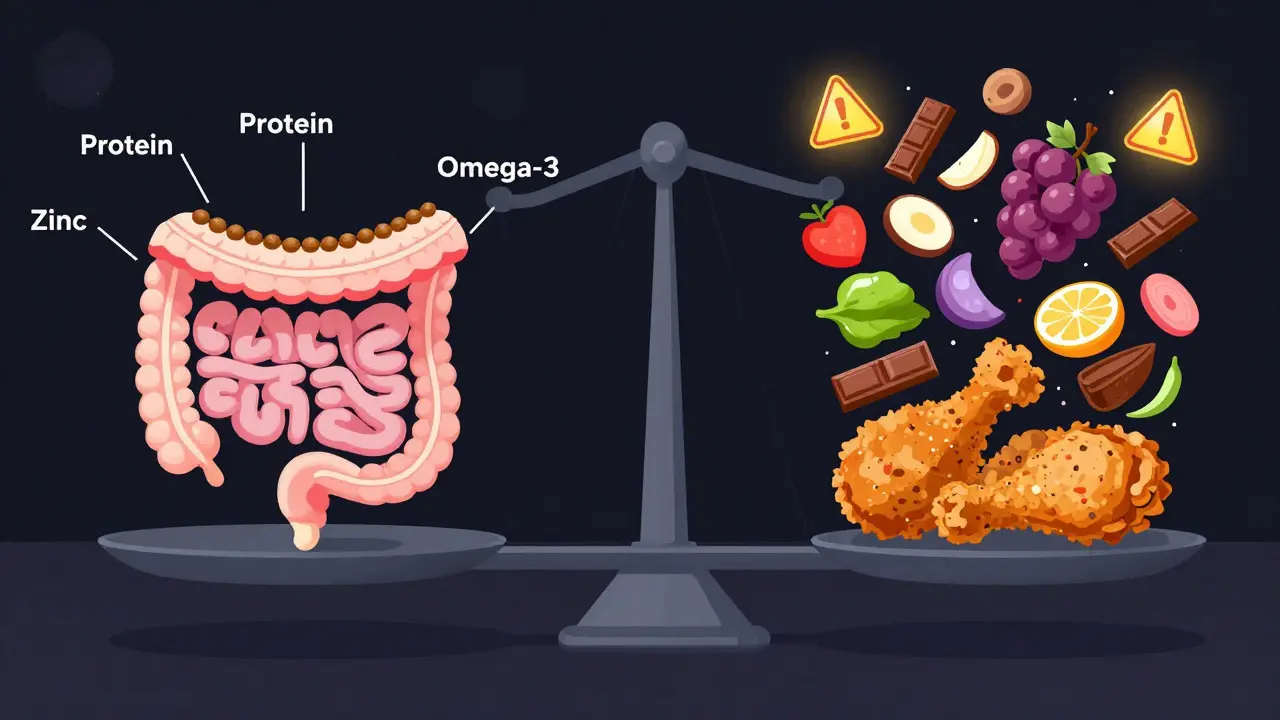 Баланс полезных питательных веществ против опасных человеческих продуктов в пищеварительной системе собаки.