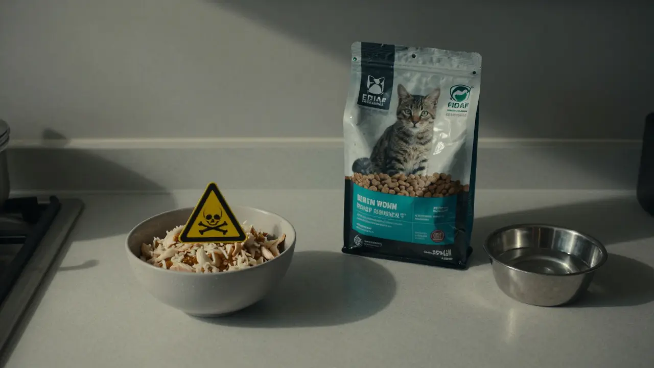 Домашняя еда с предупреждением и профессиональный корм на контрасте