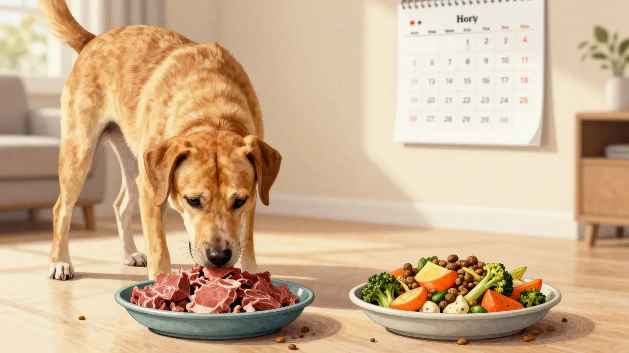 Взрослая собака ест два раза в день: утром и вечером, сбалансированная натуральная еда без сухого корма.