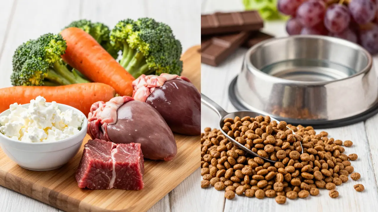 Здоровые продукты для собак: мясо, овощи и качественный сухой корм