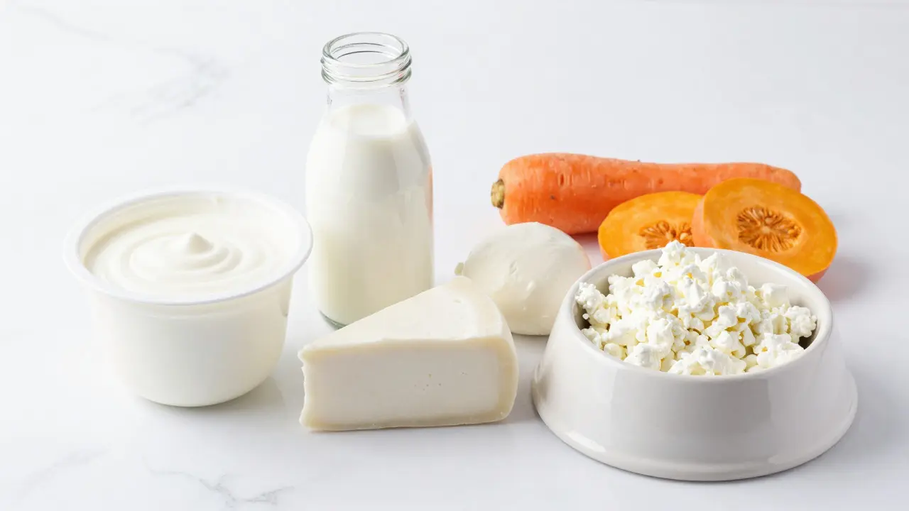 Подборка безопасных молочных продуктов для собак на столе