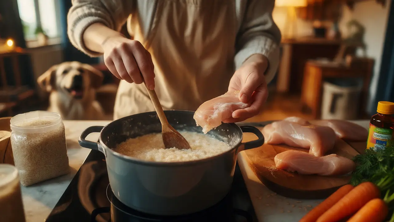 Приготовление натуральной еды для собаки на кухне